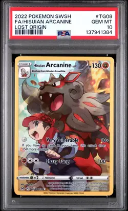 PSA 10 Hisuian Arcanine Full Art Lost Origin 2022 Pokemon TG08/TG30 - Image 1
