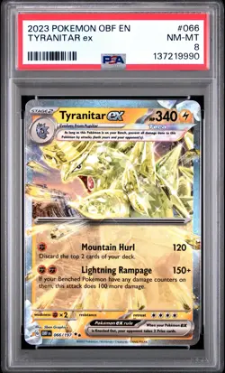 2023 POKEMON OBF EN-OBSIDIAN FLAMES #066 TYRANITAR EX PSA 8 - Image 1