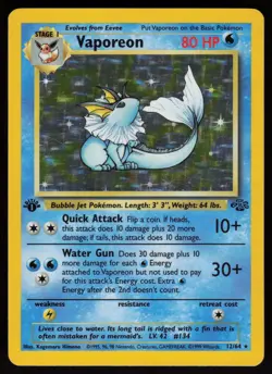 Vaporeon 12/64 Rare Jungle Holo 1st Edition Pokemon - Image 1