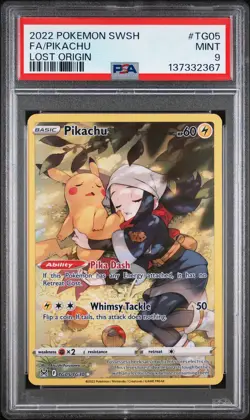 2022 POKEMON SWORD & SHIELD LOST ORIGIN #TG05 FULL ART/PIKACHU PSA 9 - Image 1