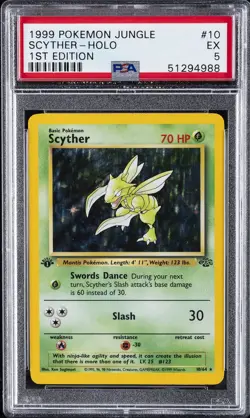1999 POKEMON JUNGLE 1ST EDITION #10 SCYTHER-HOLO PSA 5 - Image 1