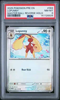 2025 POKEMON PRE EN-PRISMATIC EVOLUTIONS MASTER BALL REVERSE HOLO LOPUNNY PSA 8 - Image 1