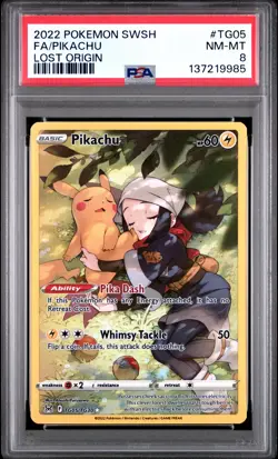 2022 POKEMON SWORD & SHIELD LOST ORIGIN #TG05 FULL ART/PIKACHU PSA 8 - Image 1