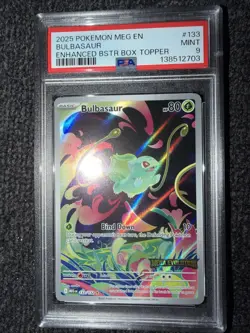 2025 POKEMON MEG EN-MEGA EVOLUTION #133 BULBASAUR ENHANCED BSTR BOX TOPPER PSA 9 - Image 1