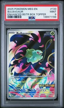 2025 POKEMON MEG EN-MEGA EVOLUTION #133 BULBASAUR ENHANCED BSTR BOX TOPPER PSA 9 - Image 1