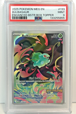 2025 Pokemon MEG EN-Mega Evolution #133 BULBASAUR Enhanced BSTR BOX TOPPER PSA 9 - Image 1