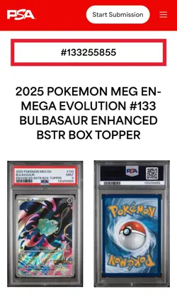 2025 Pokemon MEG EN-Mega Evolution #133 BULBASAUR Enhanced BSTR BOX TOPPER PSA 9 - Image 3