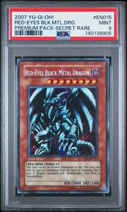 2007 YU-GI-OH! PREM PACK SECRET RARE #EN015 RED-EYES BLACK METAL DRAGON PSA 9 - Image 1