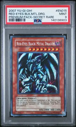 2007 YU-GI-OH! PREM PACK SECRET RARE #EN015 RED-EYES BLACK METAL DRAGON PSA 9 - Image 1