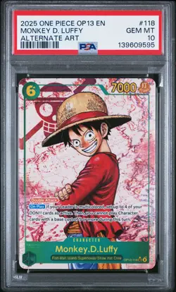 2025 ONE PIECE OP13-CARRYING ON HIS WILL ALTERNATE ART MONKEY D. LUFFY PSA 10 - Image 1