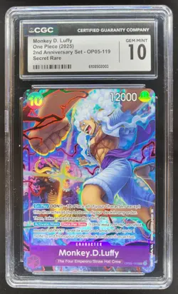 2025 ONE PIECE CCG MONKEY D. LUFFY SECRET RARE OP05-119 CGC 10 B PT - Image 1
