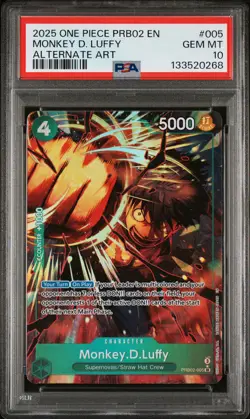 2025 ONE PIECE PRB02 ALTERNATE ART #005 MONKEY D. LUFFY PSA 10 - Image 1