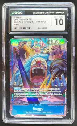 2025 ONE PIECE CCG BUGGY RARE OP09-051 2ND ANNIVERSARY CGC 10 B PT - Image 1