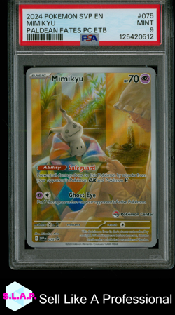 MIMIKYU PALDEAN FATES PC ETB POKEMON SVP EN-SV BLACK STAR PROMO 2024 075 PSA 9 - Image 1