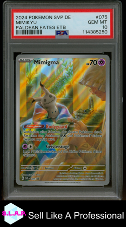 MIMIKYU PALDEAN FATES ETB POKEMON GER SVP DE-SV BLACK STAR PROMO 2024 075 PSA 10 - Image 1