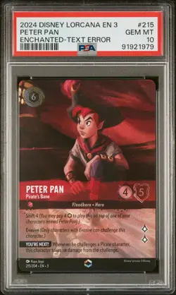 2024 DISNEY LORCANA EN 3-ENCHANTED TEXTURE ERROR PETER PAN PIRATE'S BANE PSA 10 - Image 1