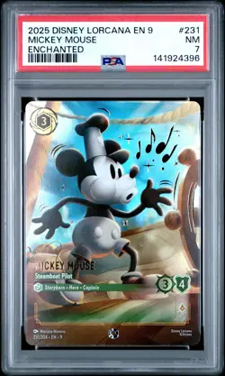 2025 DISNEY LORCANA EN 9-FABLED ENCHANTED MICKEY MOUSE - STEAMBOAT PILOT PSA 7 - Image 1