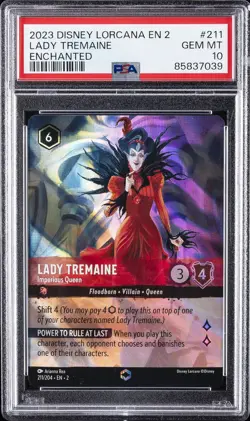 2023 DISNEY LORCANA EN 2 ENCHANTED #211 LADY TREMAINE IMPERIOUS QUEEN PSA 10 - Image 1