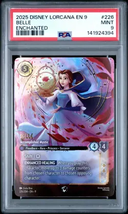 2025 DISNEY LORCANA EN 9-FABLED ENCHANTED #226 BELLE - ACCOMPLISHED MYSTIC PSA 9 - Image 1