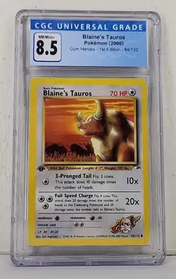CGC 8.5 Blaine's Tauros 64/132 1st Edition Gym Heroes 2000 Pokemon Card Graded - Image 1