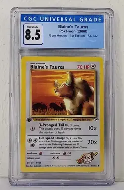 CGC 8.5 Blaine's Tauros 64/132 1st Edition Gym Heroes 2000 Pokemon Card Graded - Image 2