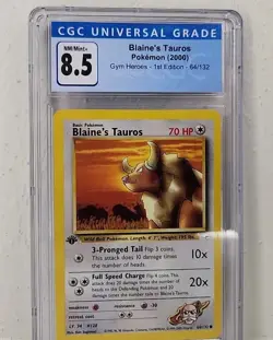 CGC 8.5 Blaine's Tauros 64/132 1st Edition Gym Heroes 2000 Pokemon Card Graded - Image 3