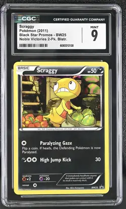 CGC 9 MINT Scraggy 2011 Black Star Promos BW25 Cosmos Holo Pokemon Card - Image 1