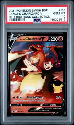 2021 POKEMON SWSH BLACK STAR PROMO CELEBRATIONS COLL LANCE'S CHARIZARD V PSA 10 - Image 1