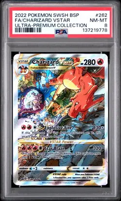 2022 POKEMON SWSH ULTRA-PREMIUM COLLECTION #262 FULL ART/CHARIZARD VSTAR PSA 8 - Image 1