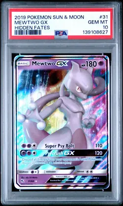 2019 POKEMON SUN & MOON HIDDEN FATES #31 MEWTWO GX PSA 10 - Image 1