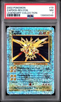 2002 POKEMON LEGENDARY COLLECTION #19 ZAPDOS-REVERSE FOIL PSA 7 - Image 1