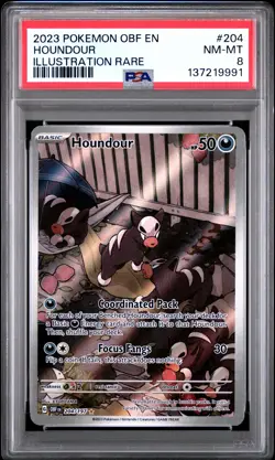 2023 POKEMON OBF EN-OBSIDIAN FLAMES ILLUSTRATION RARE #204 HOUNDOUR PSA 8 - Image 1