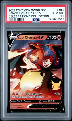 2021 POKEMON SWSH BLACK STAR PROMO CELEBRATIONS COLL LANCE'S CHARIZARD V PSA 10 - Image 1