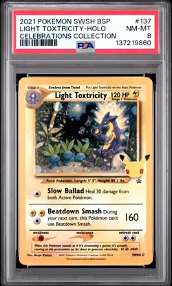 2021 POKEMON SWSH BLACK STAR PROMO CELEBRATIONS COLL LIGHT TOXTRICITY-HOLO PSA 8 - Image 1