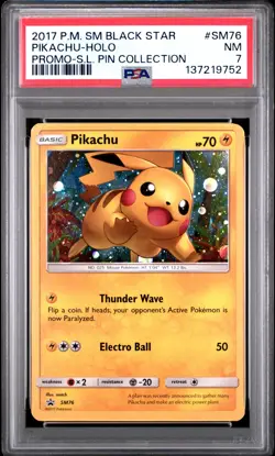 2017 POKEMON SM BLACK STAR PROMO SHINING LEGENDS PIN COLL PIKACHU-HOLO PSA 7 - Image 1
