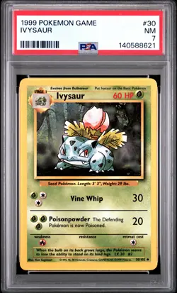 1999 POKEMON BASE SET UNLIMITED #30 IVYSAUR PSA 7 - Image 1