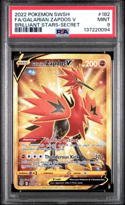 2022 POKEMON SWORD & SHIELD BRILLIANT STARS FULL ART/GALARIAN ZAPDOS V PSA 9 - Image 1