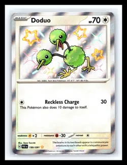 💥 Doduo - # 199/091 Pokemon TCG SV: Paldean Fates Baby Shiny Rare Holo 2024 - Image 1