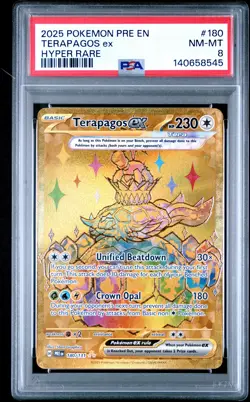 2025 POKEMON PRE EN-PRISMATIC EVOLUTIONS HYPER RARE #180 TERAPAGOS EX PSA 8 - Image 1
