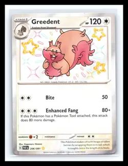 💥 Greedent - # 206/091 Pokemon TCG SV: Paldean Fates Baby Shiny Rare Holo 2024 - Image 1