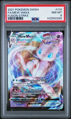 2021 POKEMON SWORD & SHIELD FUSION STRIKE #114 FULL ART/MEW VMAX PSA 8 - Image 1