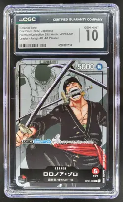 2022 ONE PIECE CCG JAPANESE RORONOA ZORO MANGA ALT ART OP01-001 CGC 10 D PT - Image 1
