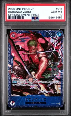 2025 ONE PIECE JAPANESE PROMOS OFFICIAL EVENT PRIZE #015 RORONOA ZORO PSA 10 - Image 1