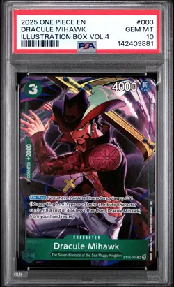 2025 ONE PIECE PROMOS ILLUSTRATION BOX VOL.4 #003 DRACULE MIHAWK PSA 10 - Image 1