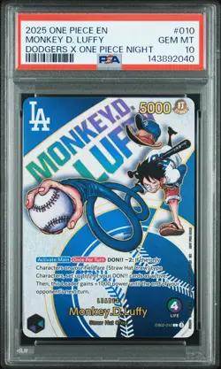 2025 ONE PIECE PROMOS DODGERS X ONE PIECE NIGHT #010 MONKEY D. LUFFY PSA 10 - Image 1