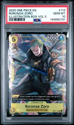 2025 ONE PIECE PROMOS ILLUSTRATION BOX VOL.3 #113 RORONOA ZORO PSA 10 - Image 1