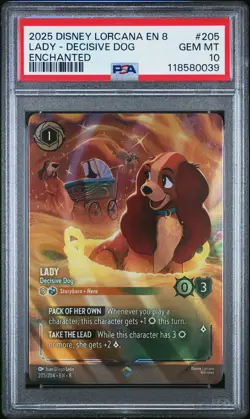 2025 DISNEY LORCANA EN 8-REIGN OF JAFAR ENCHANTED LADY DECISIVE DOG PSA 10 - Image 1