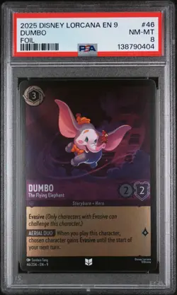 2025 DISNEY LORCANA EN 9-FABLED FOIL #46 DUMBO THE FLYING ELEPHANT PSA 8 - Image 1