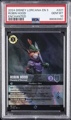 2024 DISNEY LORCANA EN 3 ENCHANTED #221 ROBIN HOOD CHAMPION OF SHERWOOD PSA 10 - Image 1