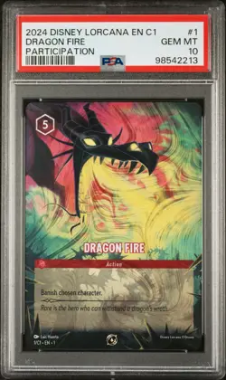 2024 DISNEY LORCANA EN C1-LORCANA CHALLENGE PROMO #1 DRAGON FIRE PSA 10 - Image 1